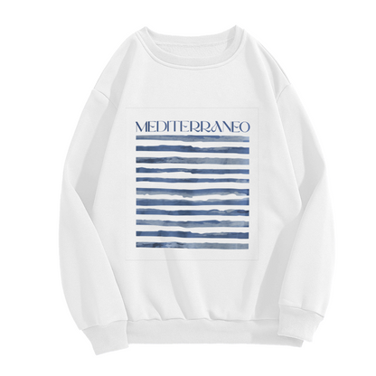 Mediterraneo Blue Watercolor Stripe Coastal Crewneck Sweatshirt