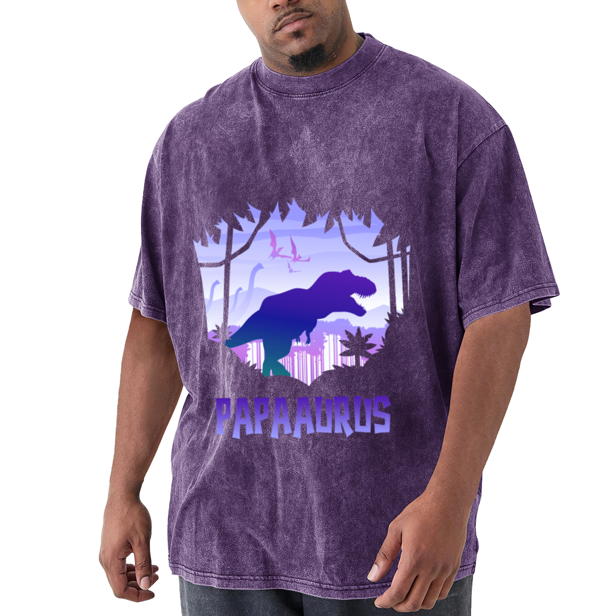 Papaaurus Dinosaur Dad Retro Purple Gradient Vintage Tee
