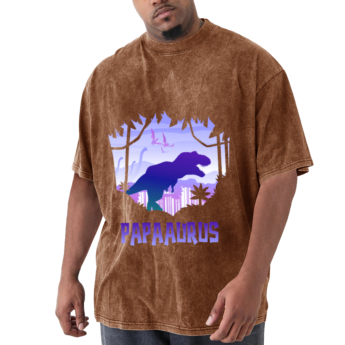 Papaaurus Dinosaur Dad Retro Purple Gradient Vintage Tee