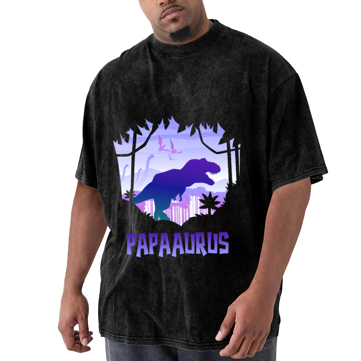 Papaaurus Dinosaur Dad Retro Purple Gradient Vintage Tee