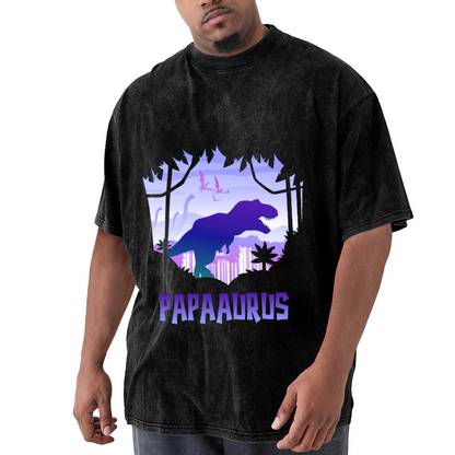Papaaurus Dinosaur Dad Retro Purple Gradient Vintage Tee