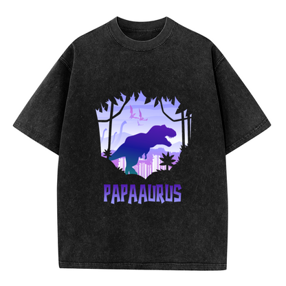 Papaaurus Dinosaur Dad Retro Purple Gradient Vintage Tee