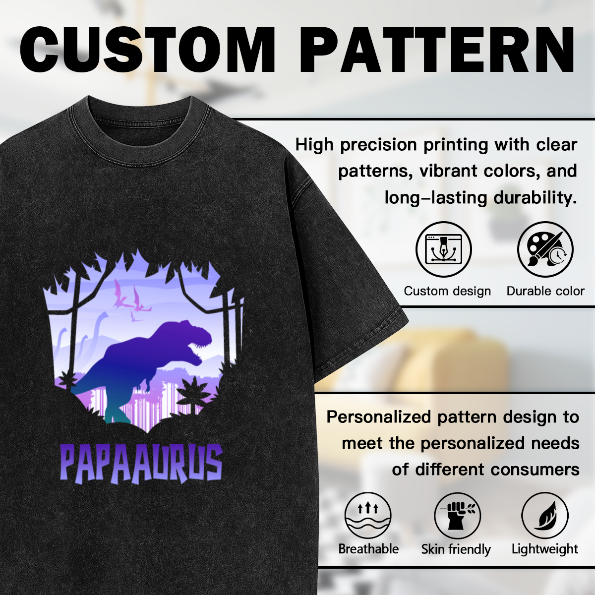 Papaaurus Dinosaur Dad Retro Purple Gradient Vintage Tee