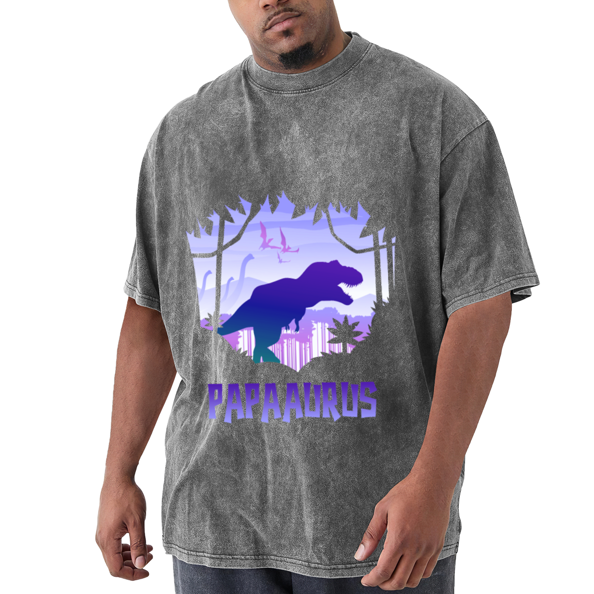 Papaaurus Dinosaur Dad Retro Purple Gradient Vintage Tee