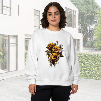 Retro Golden Dark Thorn Rose Graphic Crewneck Sweatshirt