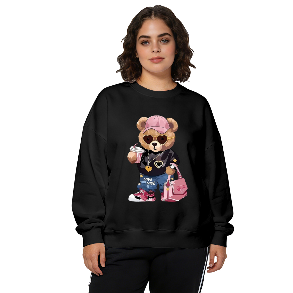 Hip?Hop Fashion Trendy Teddy Bear Crewneck Sweatshirt