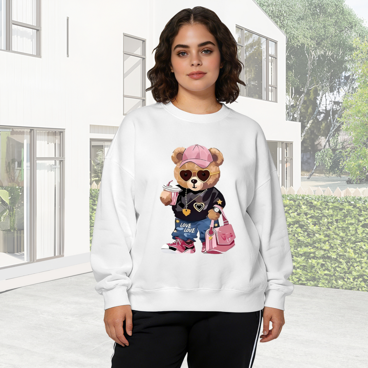 Hip?Hop Fashion Trendy Teddy Bear Crewneck Sweatshirt