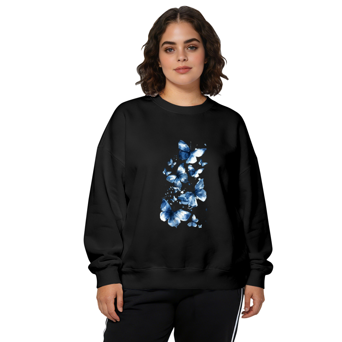 Dreamy Watercolor Blue Butterflies Art Crewneck Sweatshirt