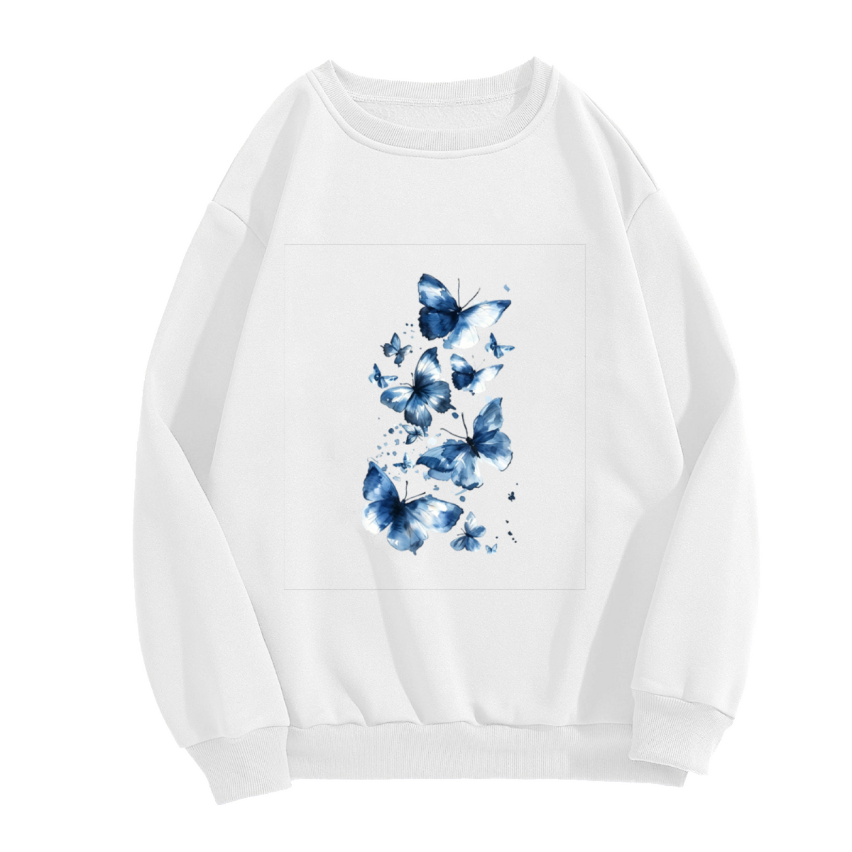 Dreamy Watercolor Blue Butterflies Art Crewneck Sweatshirt
