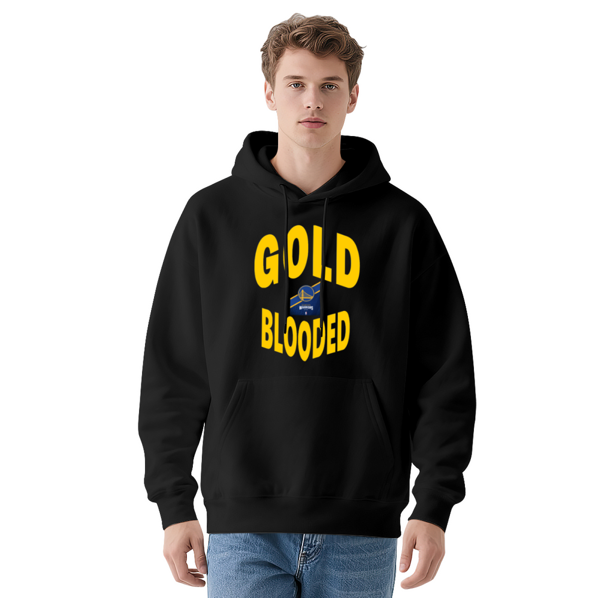 Gold Blooded Warriors Basketball Fan Hoodie, Vibrant Cozy Red Pullover