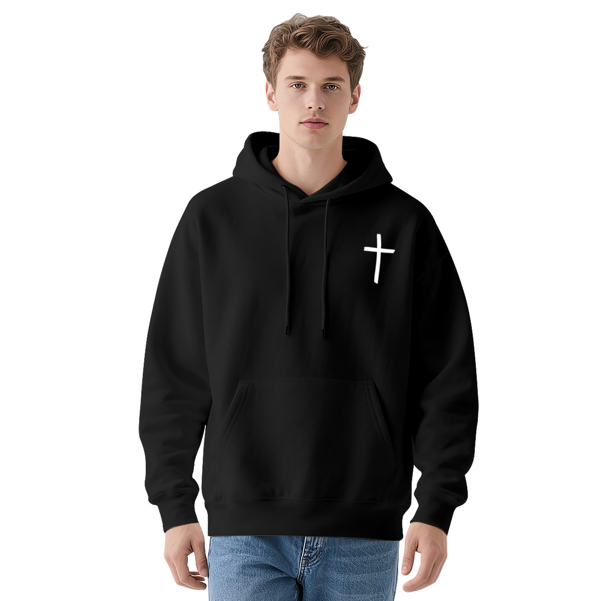 Simple White Cross Faith Minimalist Hoodie