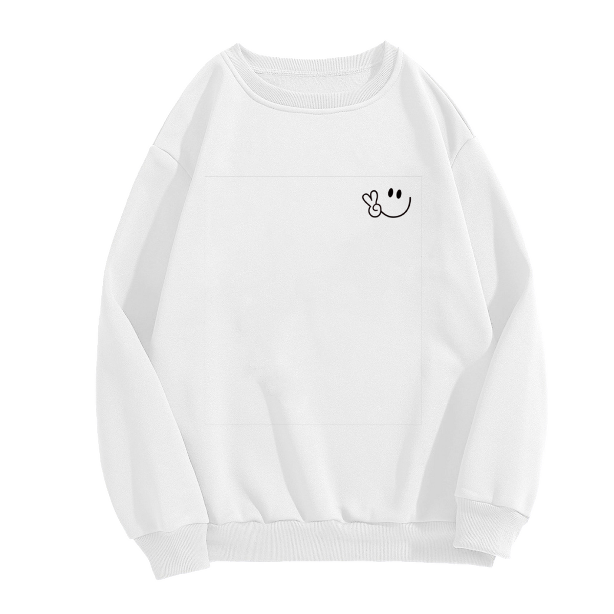 Minimal Chest Print Peace Hand Smiley Face Crewneck Sweatshirt
