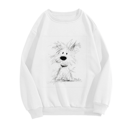 Sketchy Whimsical Scruffy Dog Art Casual Crewneck Sweatshirt