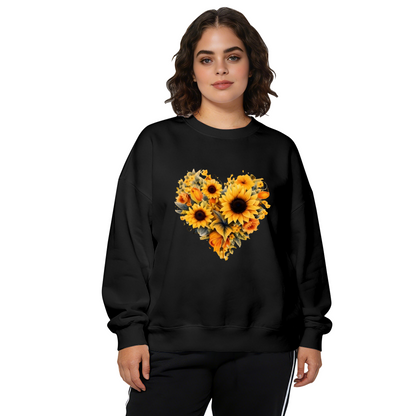 Sunflower?Shaped Heart Floral Art Crewneck Sweatshirt