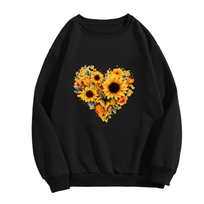 Sunflower?Shaped Heart Floral Art Crewneck Sweatshirt