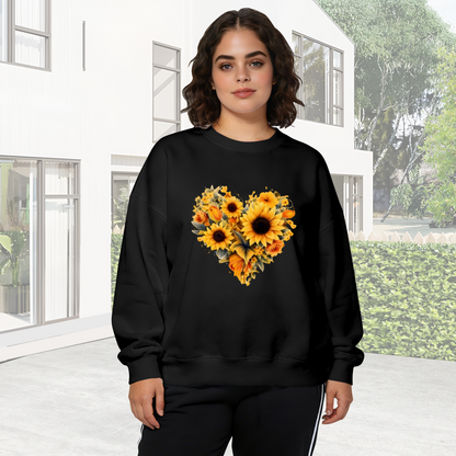 Sunflower?Shaped Heart Floral Art Crewneck Sweatshirt