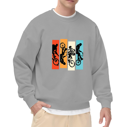 Retro Color Block BMX Rider Silhouette White Crewneck Sweatshirt