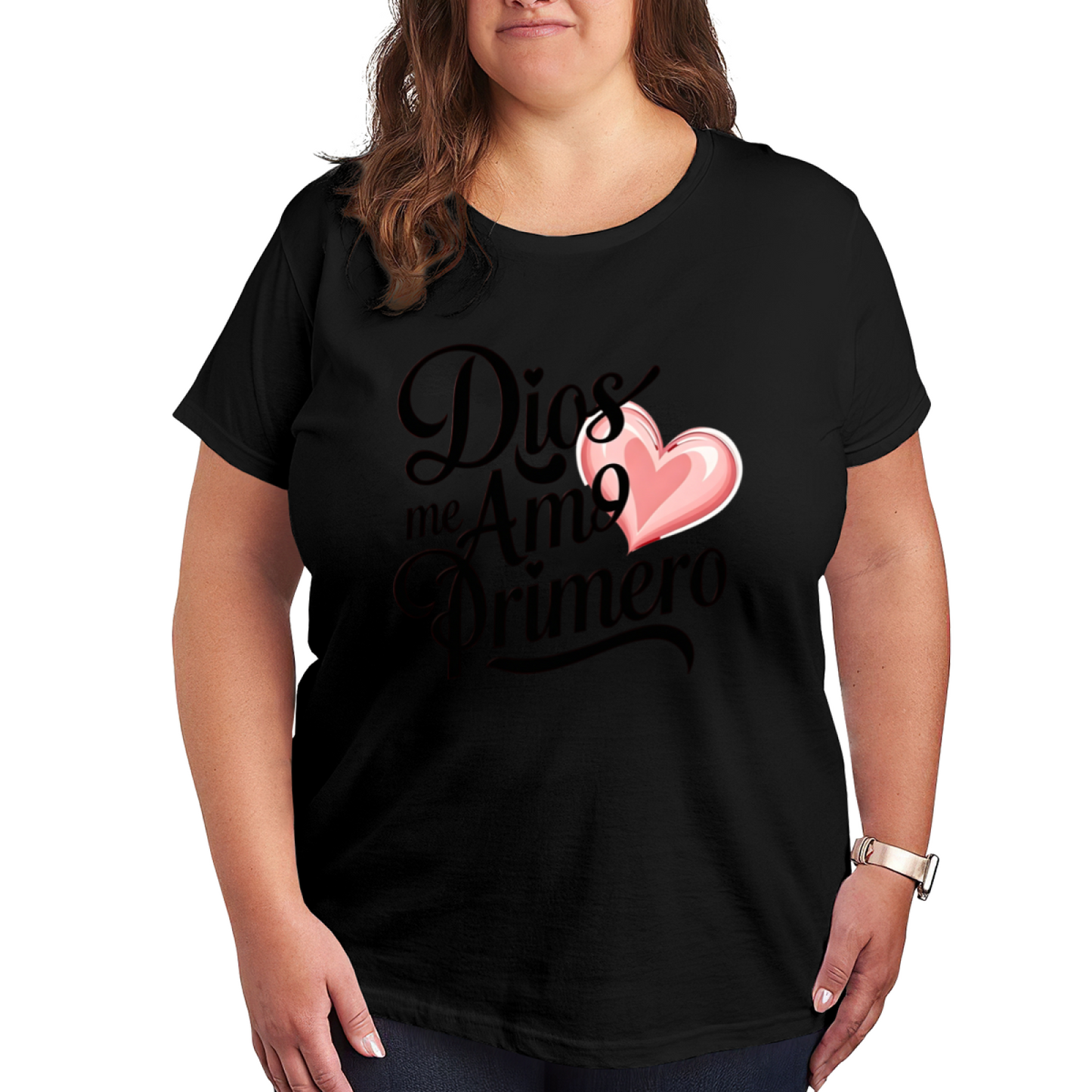 Dios Me Amo Primero Pink Heart Faith Tee