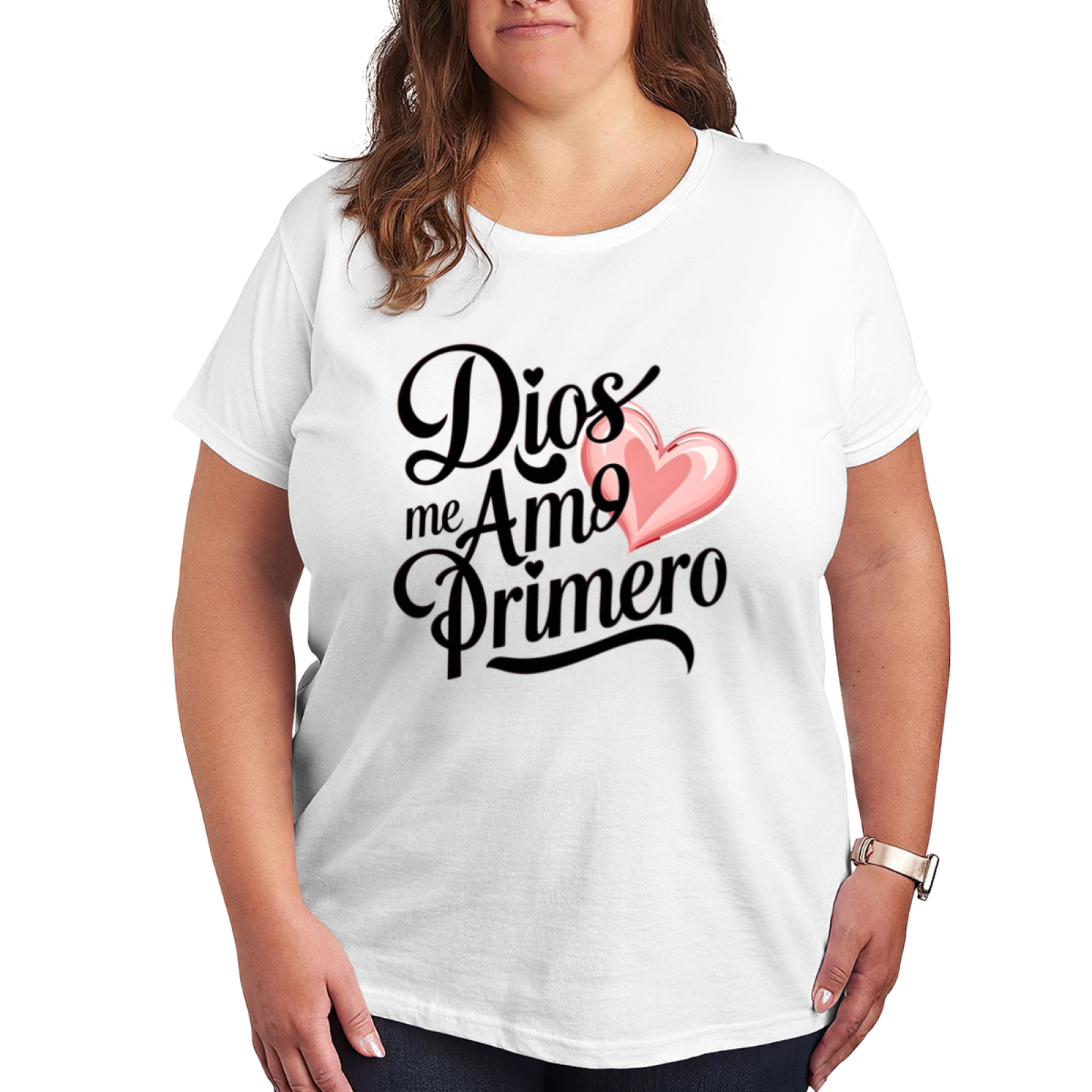 Dios Me Amo Primero Pink Heart Faith Tee