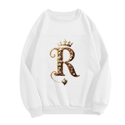 Luxury Jeweled Crown Letter R Statement Crewneck Sweatshirt