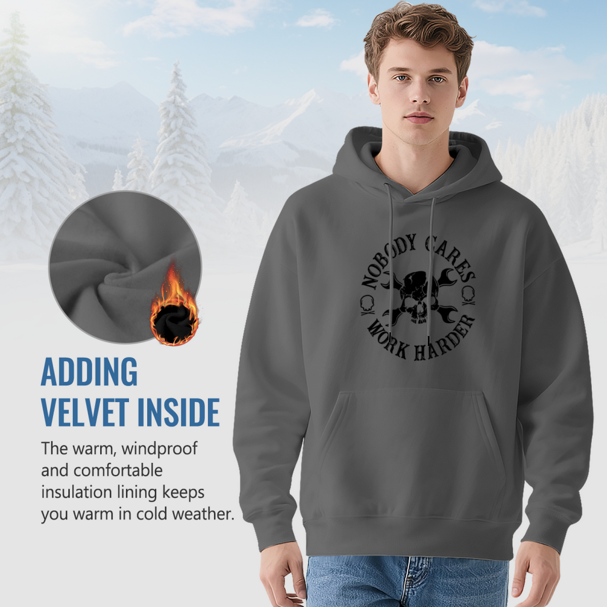 Nobody Cares Work Harder Skull?Wrench Vintage Graphic Hoodie