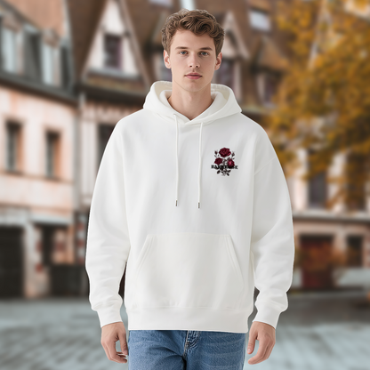 Small Dark Rose Embroidered?Style Chest Print Hoodie