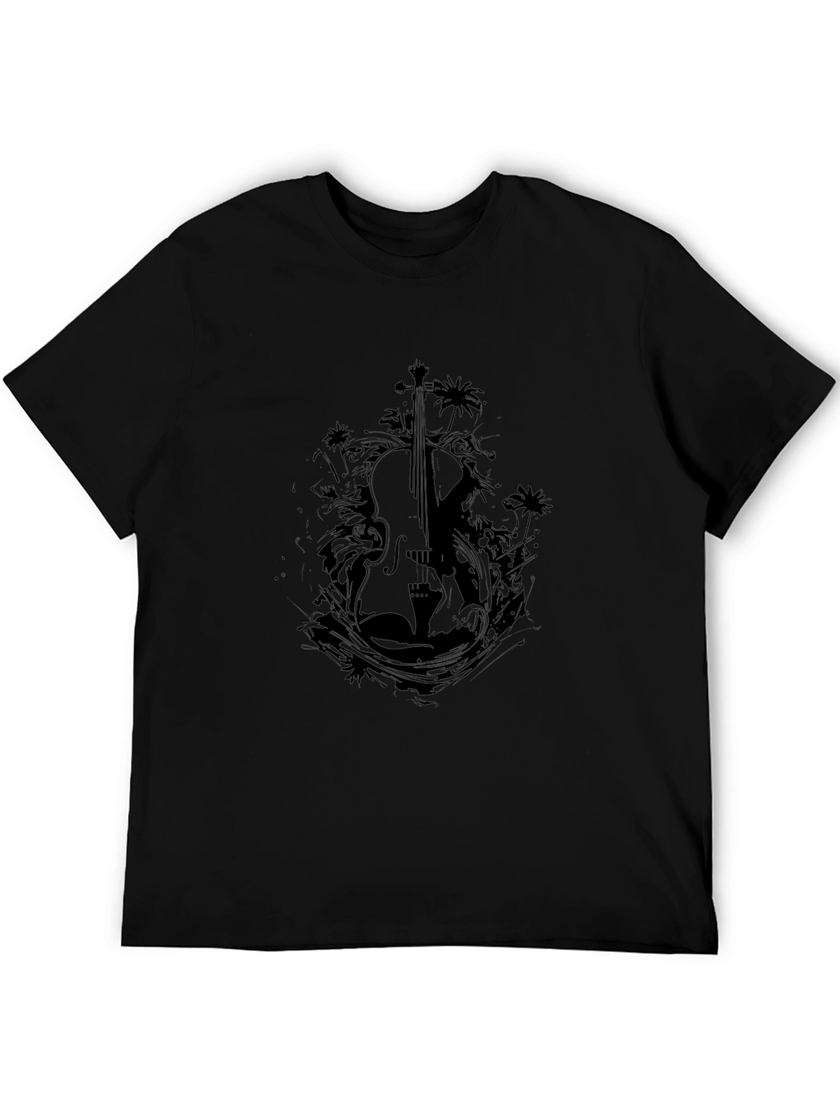 Stylish Black Violin Graphic T-Shirt