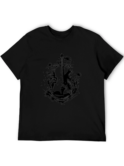 Stylish Black Violin Graphic T-Shirt