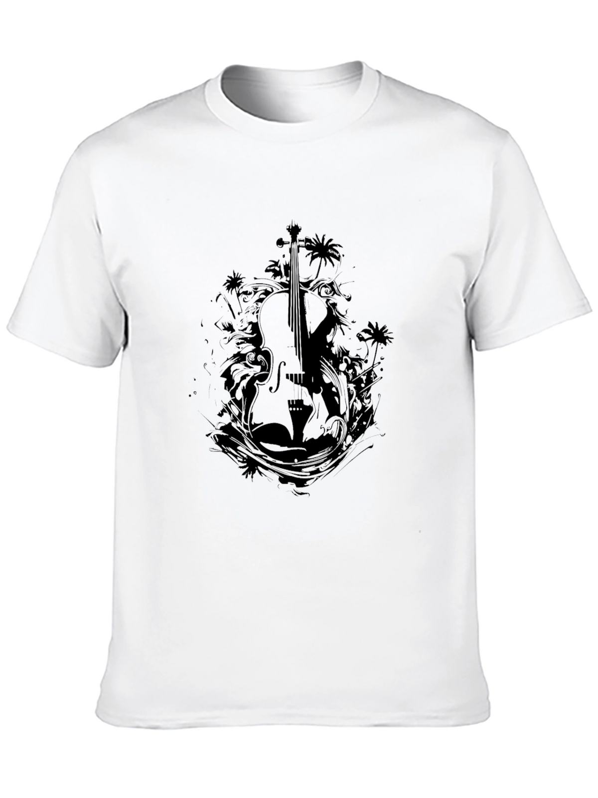 Stylish Black Violin Graphic T-Shirt