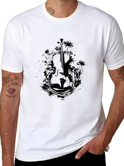 Stylish Black Violin Graphic T-Shirt