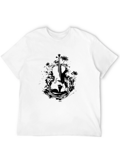 Stylish Black Violin Graphic T-Shirt