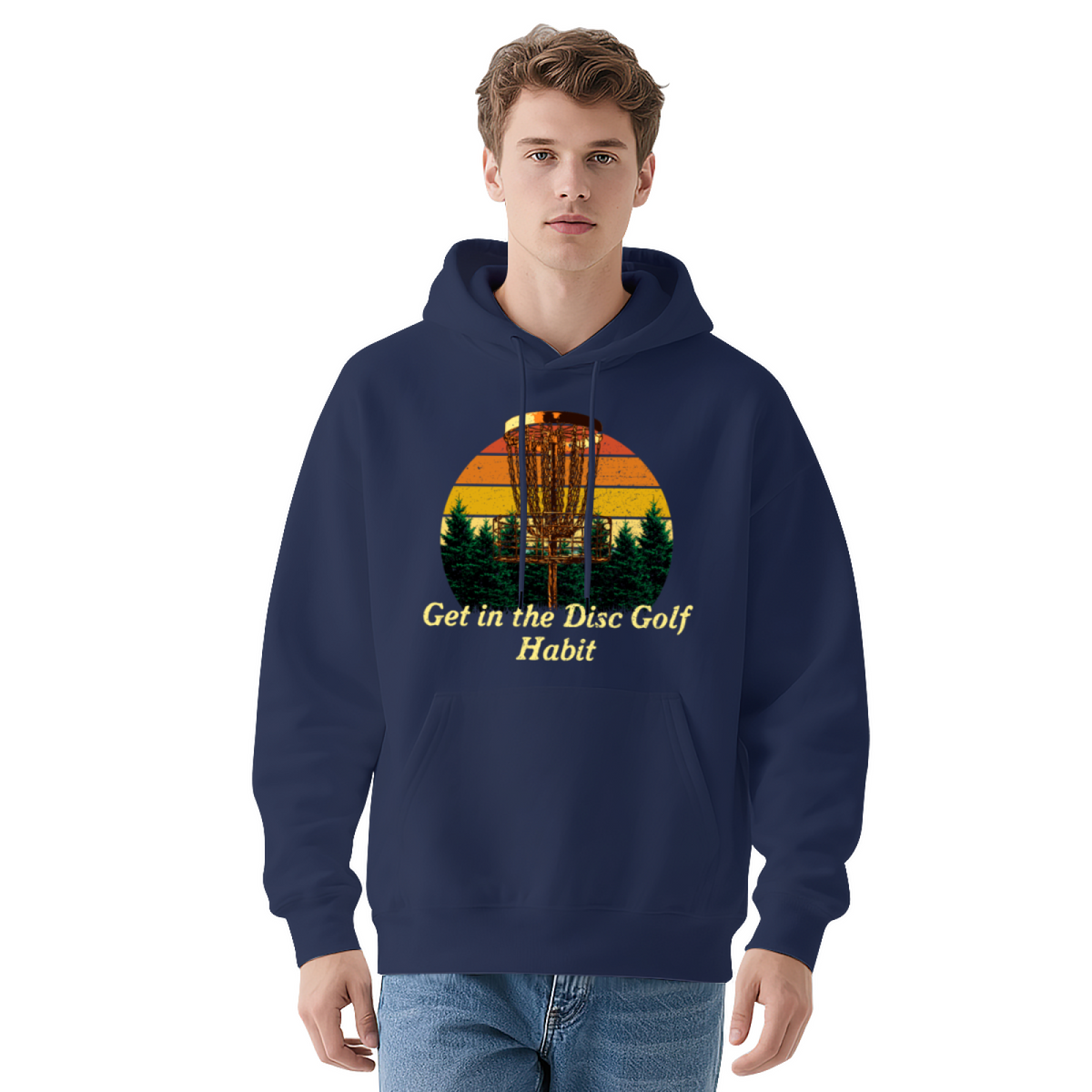 Vintage Disc Golf Sunset Forest Graphic Warm Hoodie, Outdoor Sport Lovers