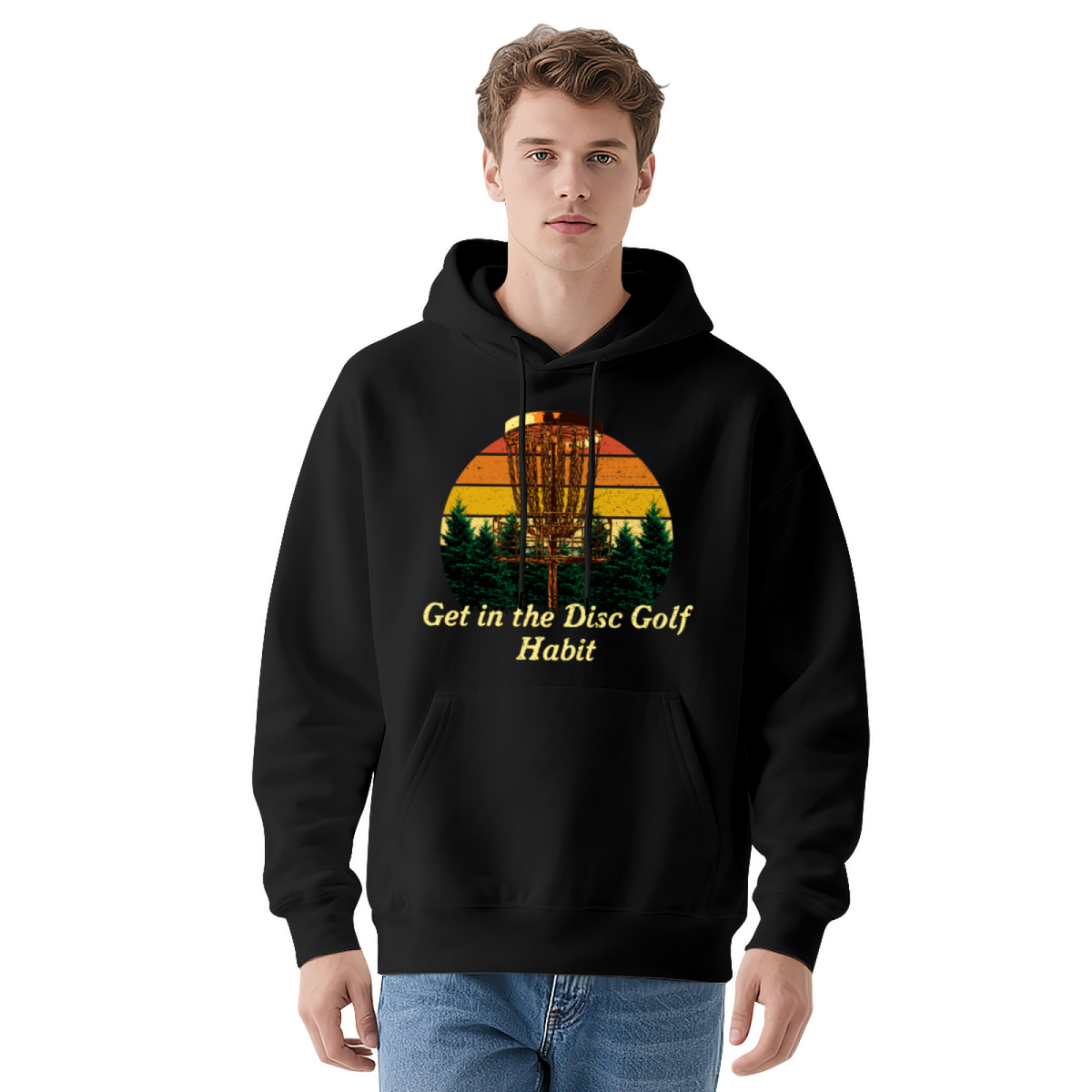 Vintage Disc Golf Sunset Forest Graphic Warm Hoodie, Outdoor Sport Lovers