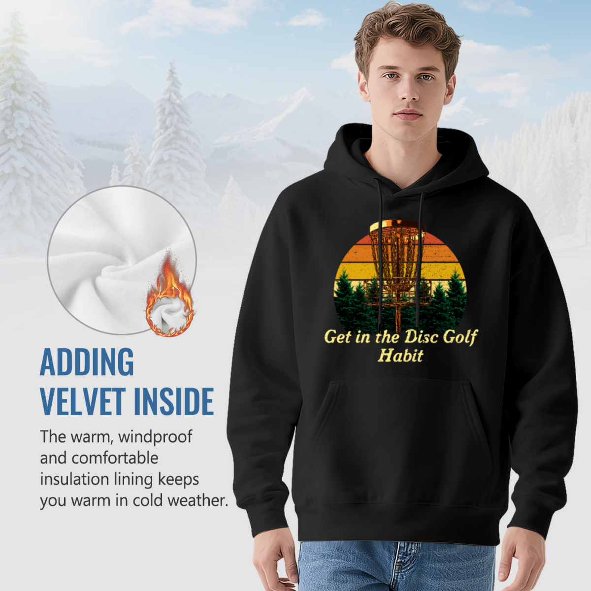 Vintage Disc Golf Sunset Forest Graphic Warm Hoodie, Outdoor Sport Lovers