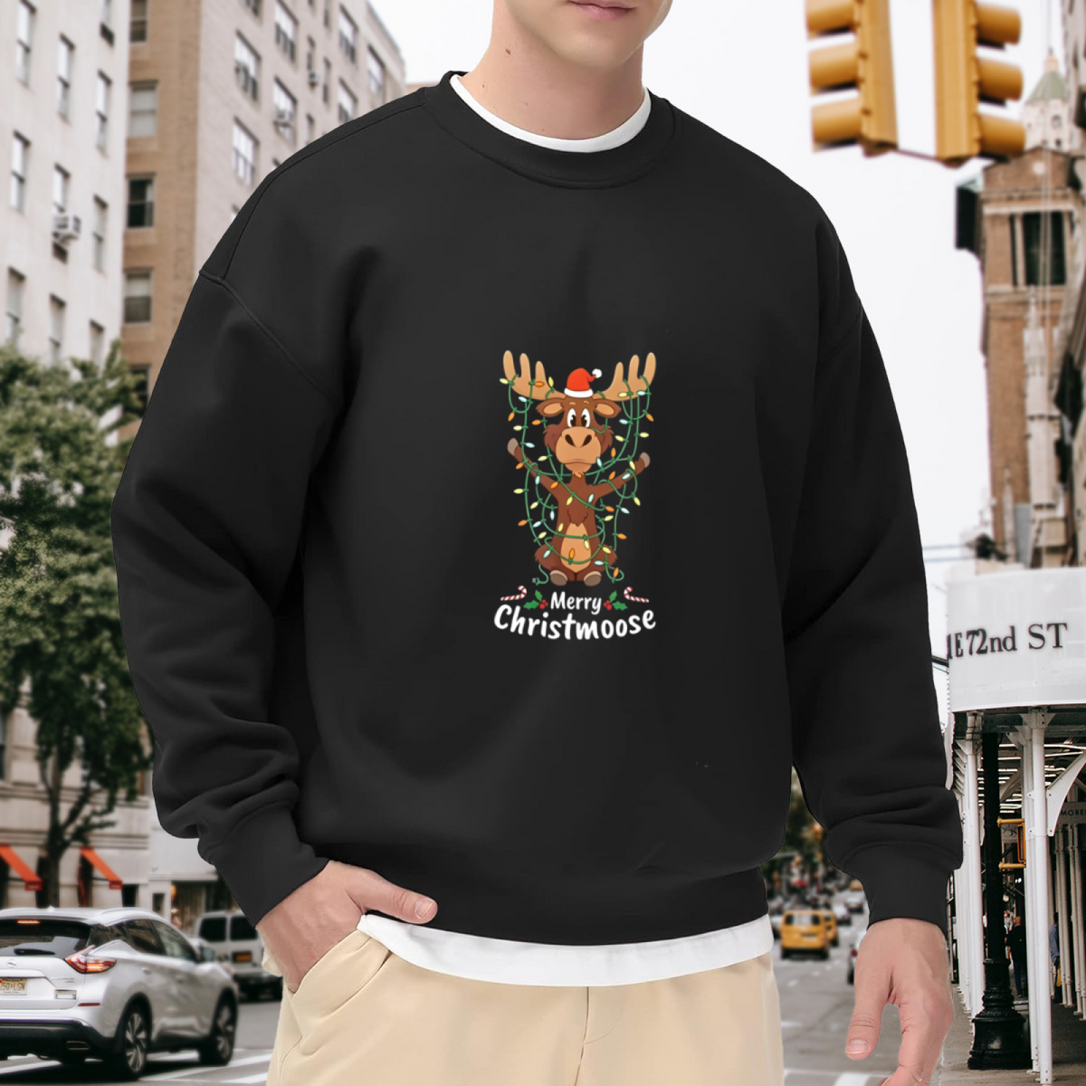 Merry Christmoose Cute Santa Moose Christmas Crewneck Sweatshirt Holiday Outfit