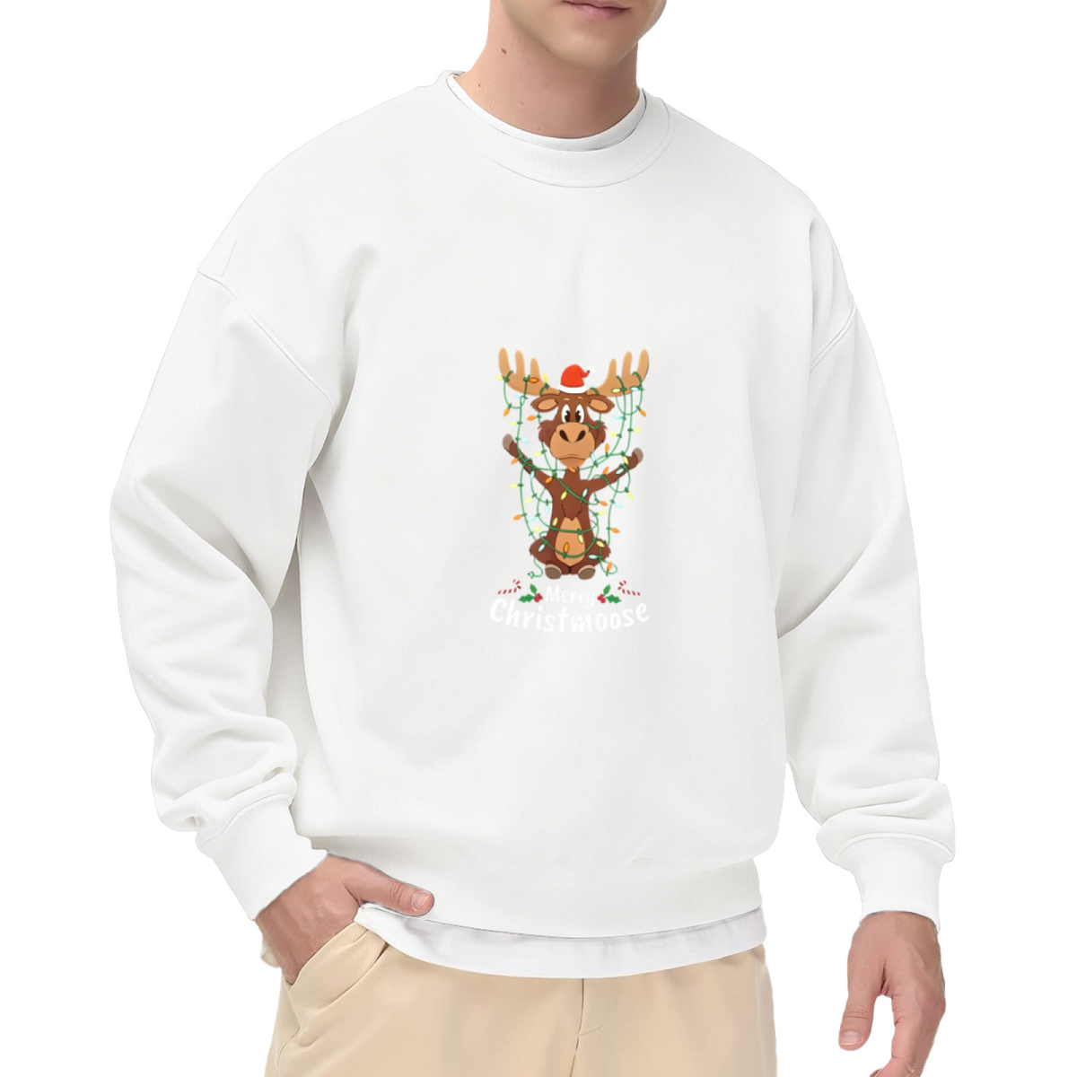 Merry Christmoose Cute Santa Moose Christmas Crewneck Sweatshirt Holiday Outfit
