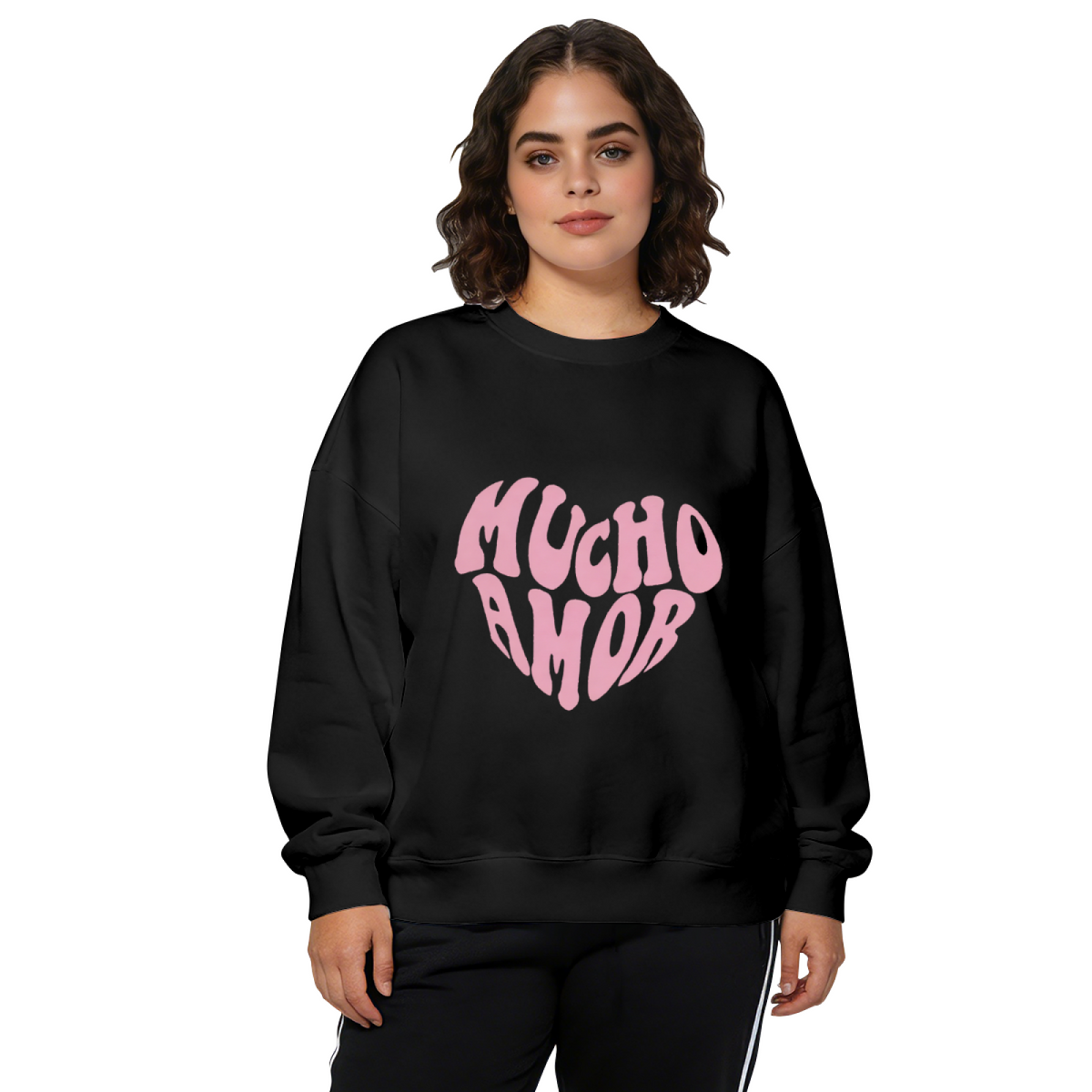 Mucho Amor Retro Bubble?Font Pink Heart?Shape Crewneck Sweatshirt