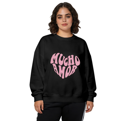 Mucho Amor Retro Bubble?Font Pink Heart?Shape Crewneck Sweatshirt