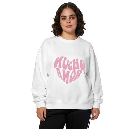 Mucho Amor Retro Bubble?Font Pink Heart?Shape Crewneck Sweatshirt
