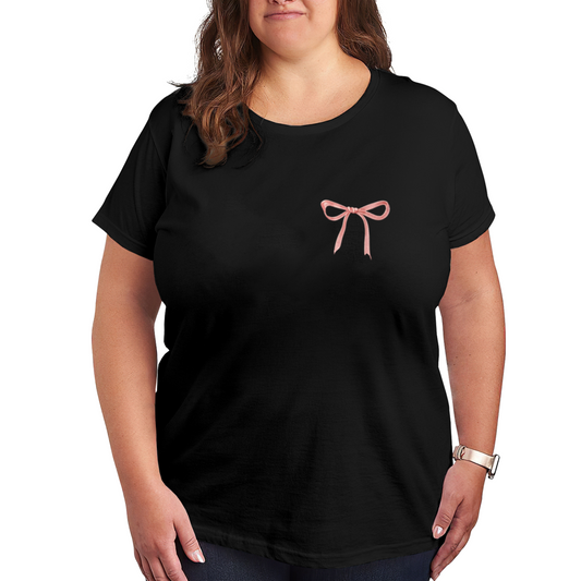 Minimal Coquette Pink Bow Chest Simple Black Tee