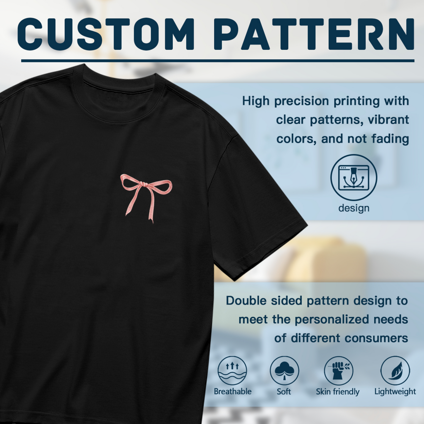Minimal Coquette Pink Bow Chest Simple Black Tee