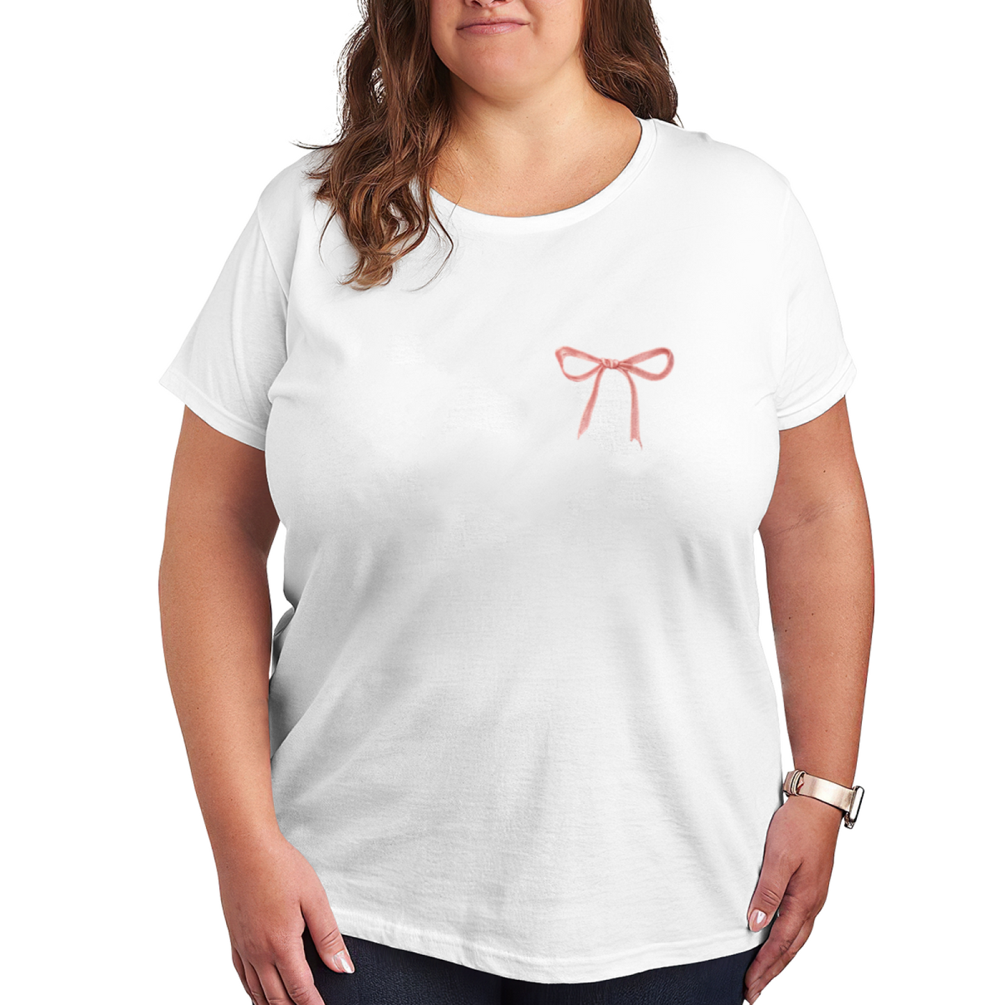 Minimal Coquette Pink Bow Chest Simple Black Tee