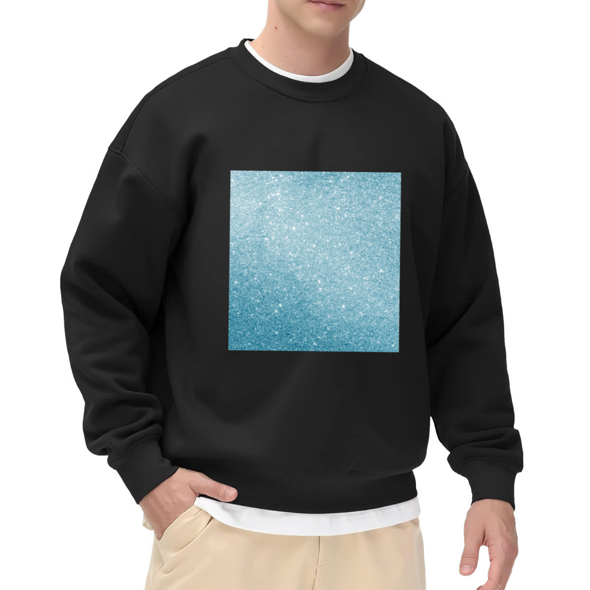 Sky Blue Shimmer Glitter Minimal Crewneck Sweatshirt