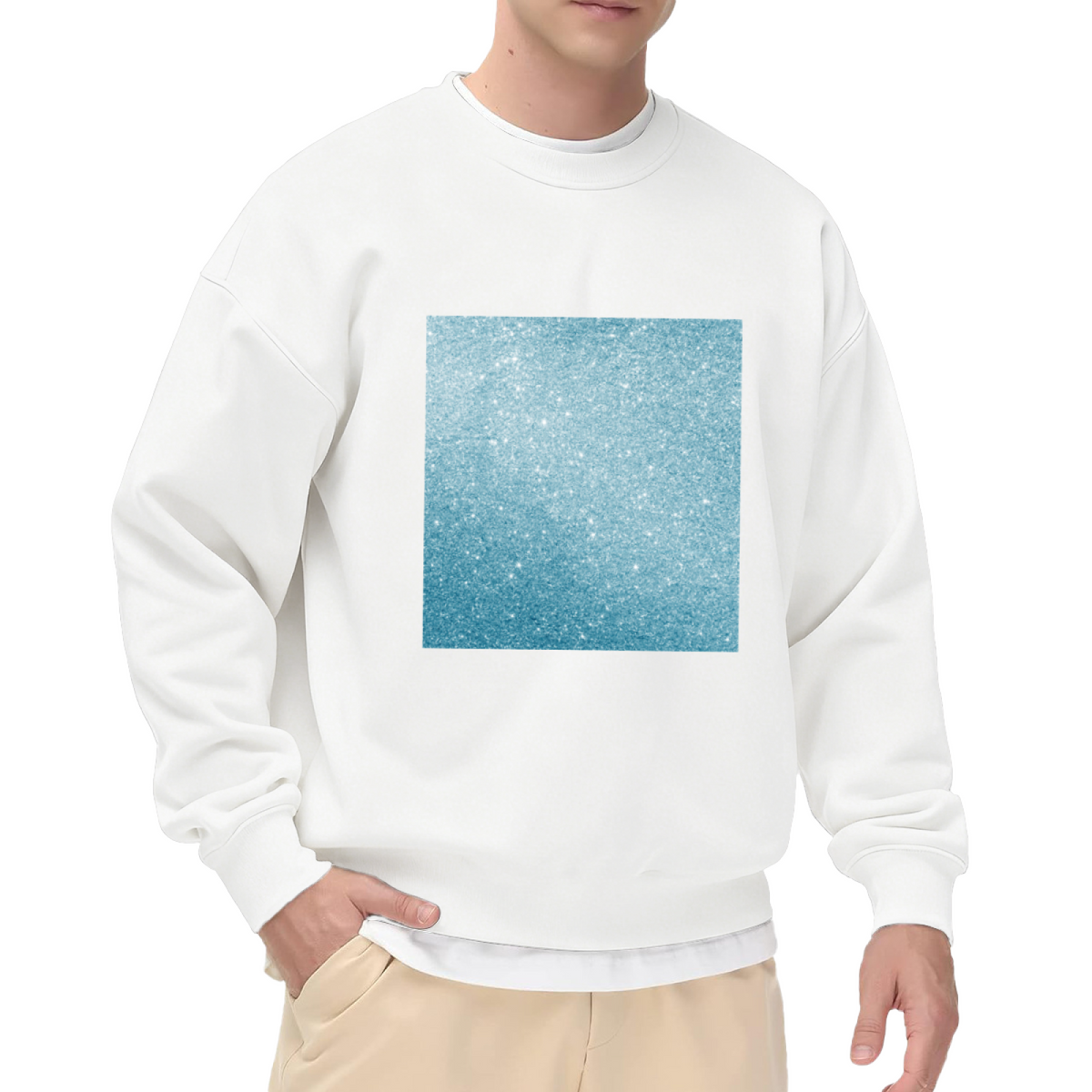 Sky Blue Shimmer Glitter Minimal Crewneck Sweatshirt