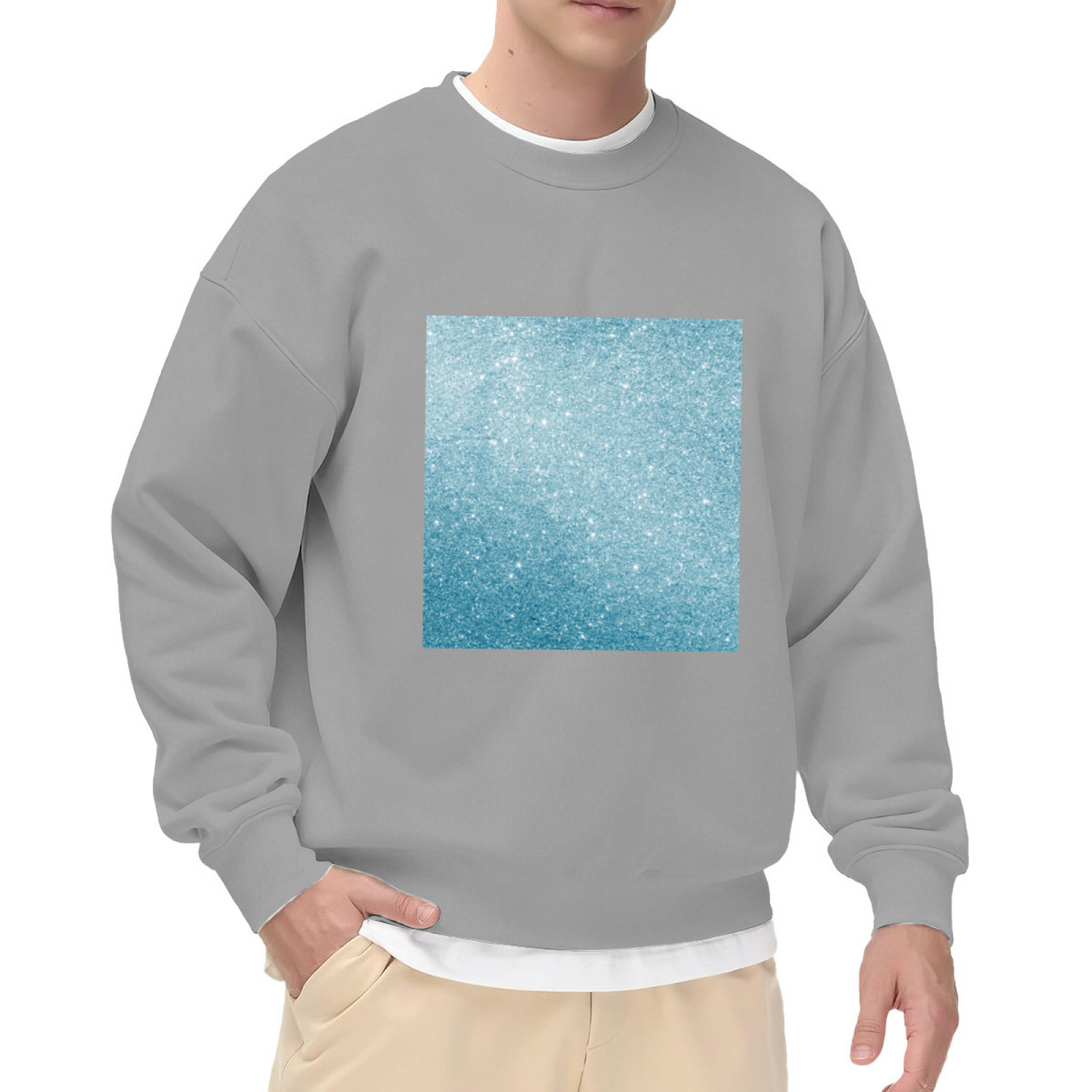 Sky Blue Shimmer Glitter Minimal Crewneck Sweatshirt