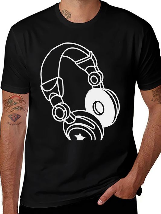 Cool Black T-Shirt with Headphones Graphic