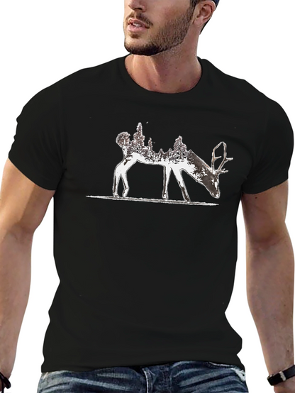 Nature Deer Graphic Tee - Mens Black T-Shirt