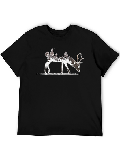 Nature Deer Graphic Tee - Mens Black T-Shirt