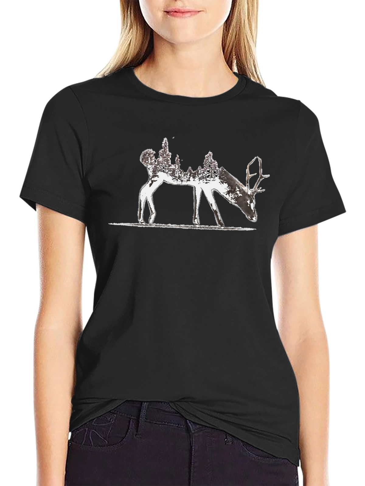 Nature Deer Graphic Tee - Mens Black T-Shirt
