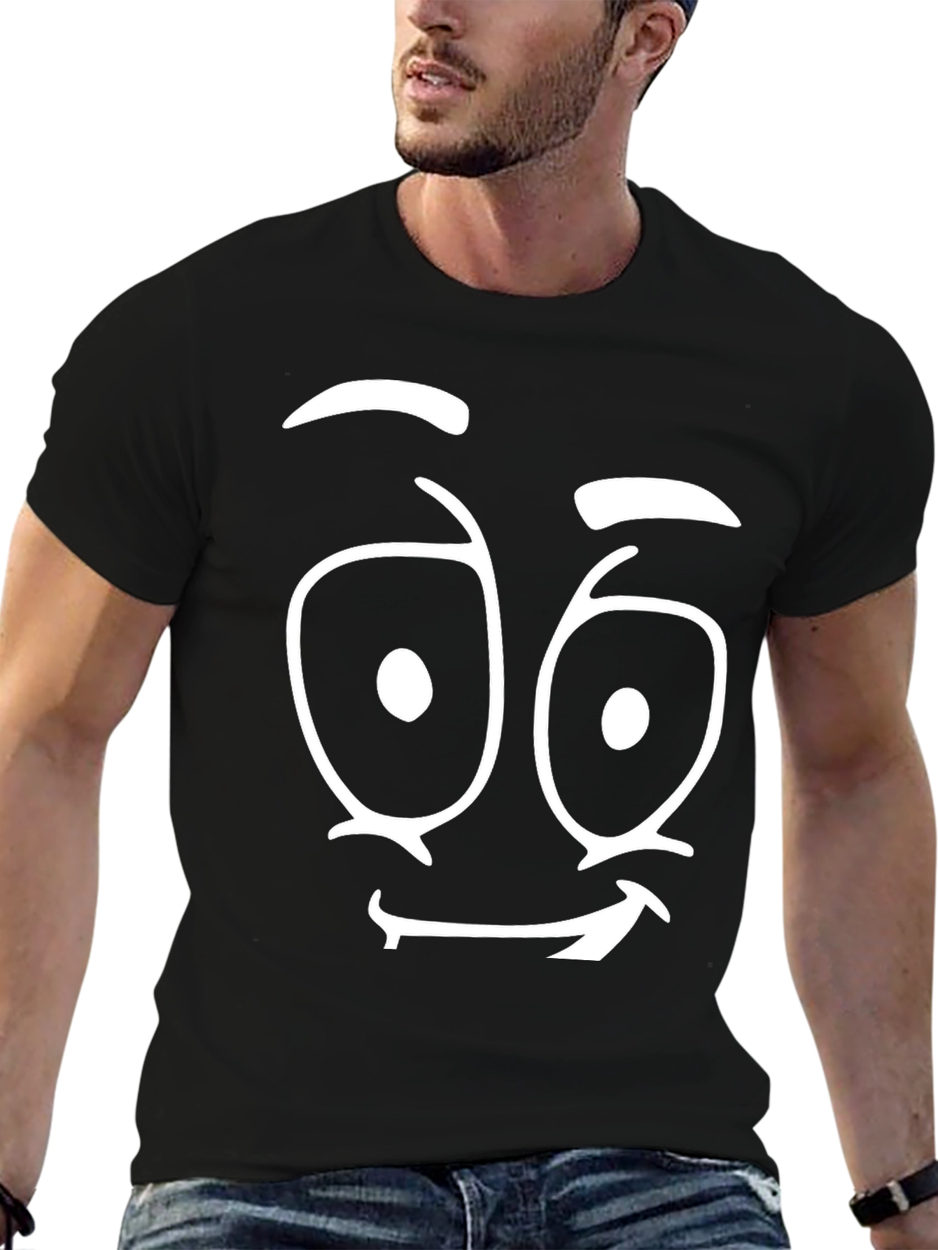 Funny Face Graphic Tee - Black Cotton T-Shirt